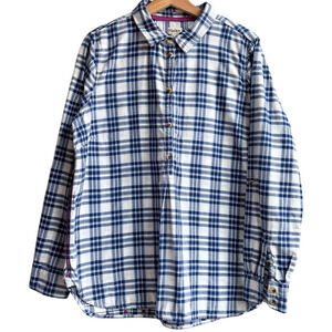 Hatley Pop-Over Plaid Tunic Top 100% Cotton Flannel Blue White Long Sleeve XL